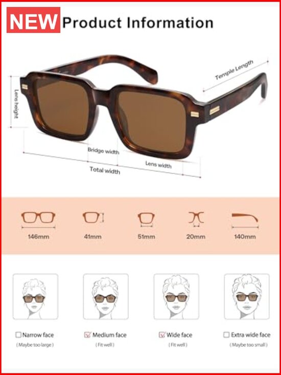 Large Square Polarized Sunglasses Retro Chunky Oversized UV400